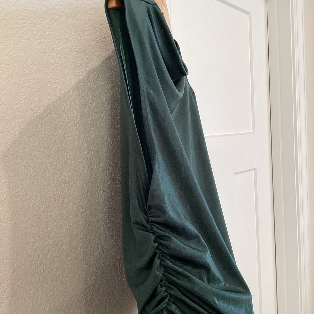 Anthropologie Mock-Neck Ruched Dressy Shine Sleeveless Blouse Maeve XL Green NWT - Picture 8 of 13